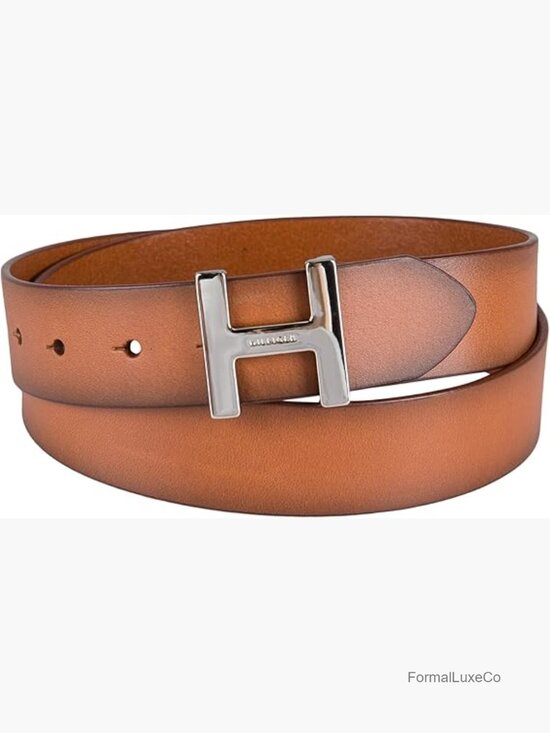 Women\'s Leather Belt with H Buckle, 1.4\